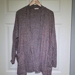 Reborn J Women's Oversized Striped Burgundy and Gray Cardigan Sweater